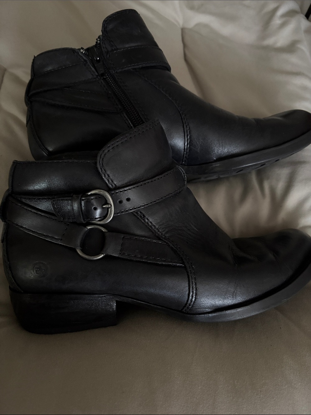 Born Black Leather Ankle Booties with Buckle Straps